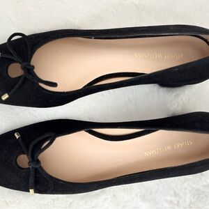 Stuart Weitzman Black Suede Flats with Bow